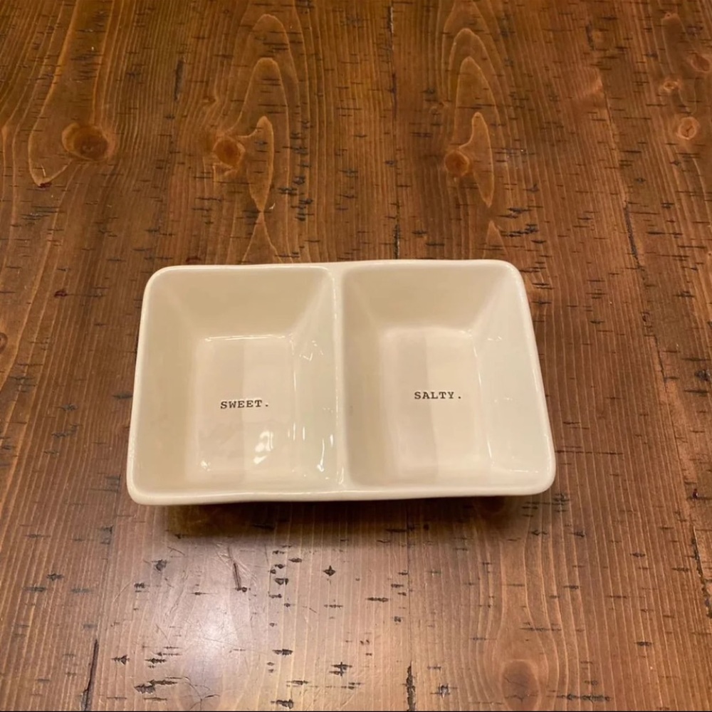 Rae Dunn serving bowl snack pair dish rare duo dish EUC